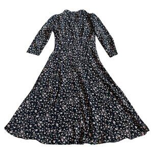 Arefeva Floral Print Dress Mock Neck Cropped Sleeve Flowy Size Medium Women's